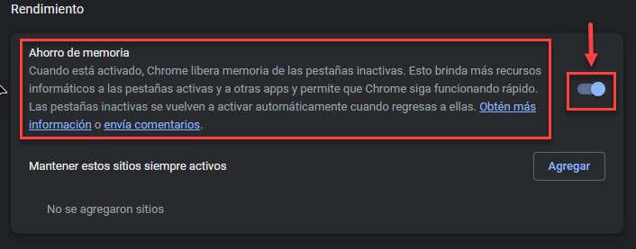 Ahorro de memoria en google chrome