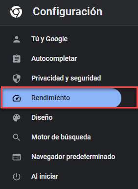 Rendimiento en google chrome